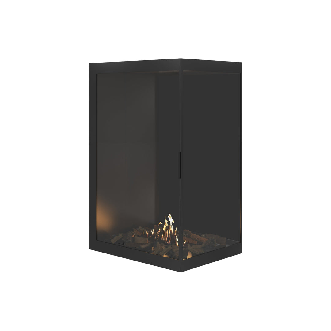 Bioethanol Eckkamin BASE Vertikal Vollglas Rechts 80x100 - Vollverglasung