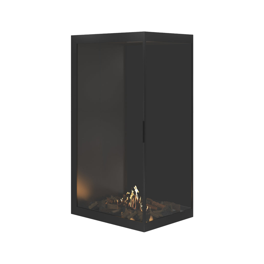 Bioethanol Eckkamin BASE Vertikal Vollglas Rechts 80x140 - Vollverglasung