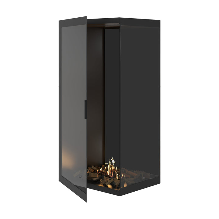 Bioethanol Eckkamin BASE Vertikal Vollglas Rechts 80x160 - Produktansicht