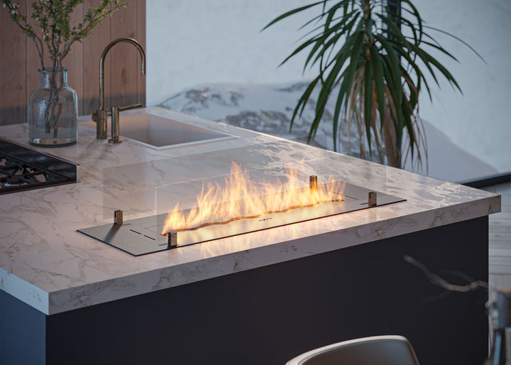 bioethanol-einbaubrenner-glas-infire-slimfire-wave-100cm-schwarz-kochinsel-raumteiler-marmor-steinplatte