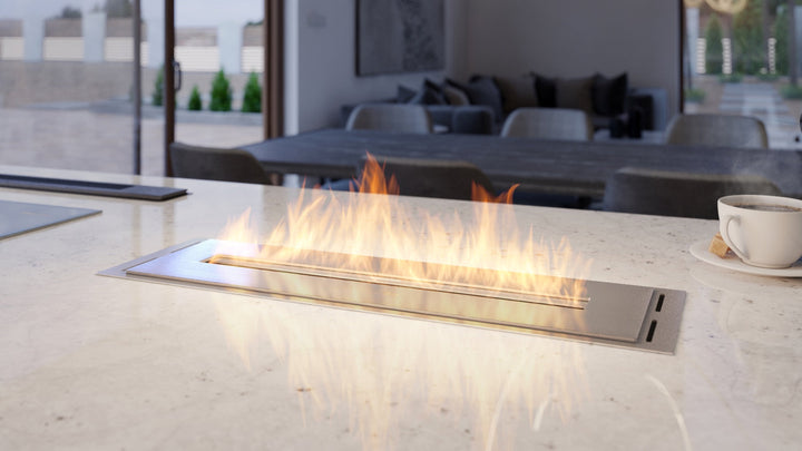 Bioethanol Einbaubrenner INBOX SIMPLE 500 Edelstahl Flammen Detail