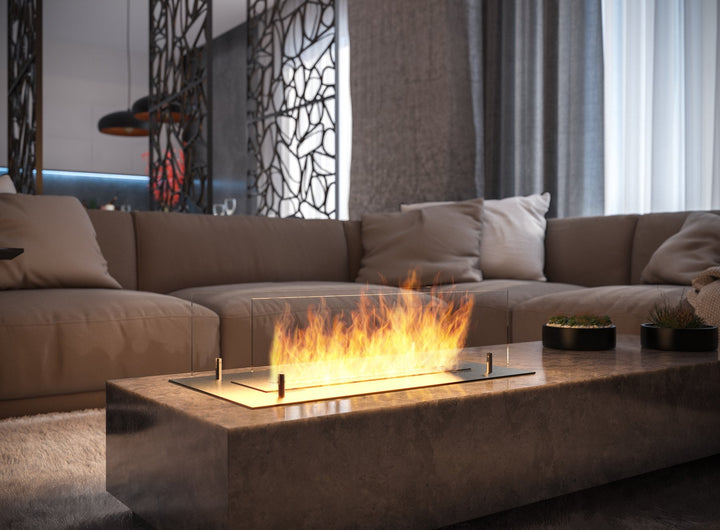 Bioethanol Einbaubrenner SIMPLE INSERT 600 von SimpleFire als Detail im Wohnzimmer
