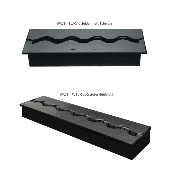 bioethanol-einbaubrenner-wave-wellenform-seidenmatt-schwarz-gebuersteter-edelstahl-farbvergleich-ethanol-brenner-kamin