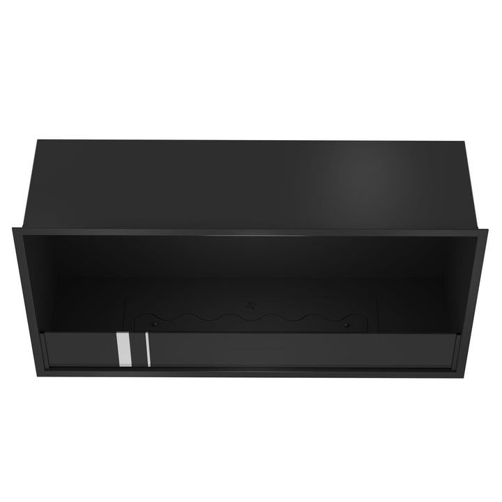 Bioethanol Einbaukamin SELECTED 100 cm von Wild Flame, Ethanolkamin mit Glas für Wohnwand und TV Wand, Draufsicht mit Bioethanol Brenner