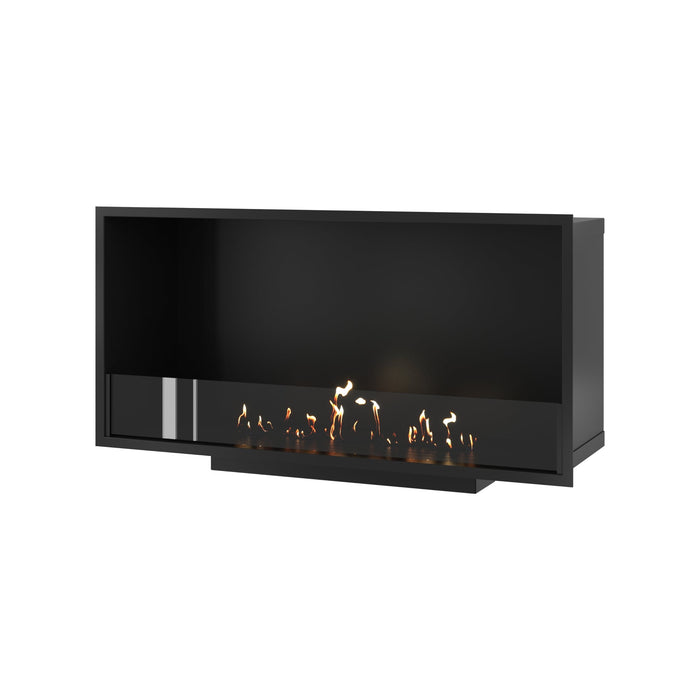 Bioethanol Einbaukamin SELECTED 100 cm von Wild Flame, Ethanolkamin mit Glas für Wohnwand und TV Wand, Frontansicht