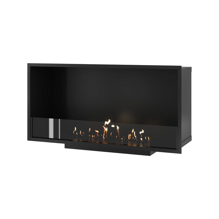 Bioethanol Einbaukamin SELECTED 110 cm von Wild Flame, Ethanolkamin mit Glas für Wohnwand und TV Wand, Frontansicht