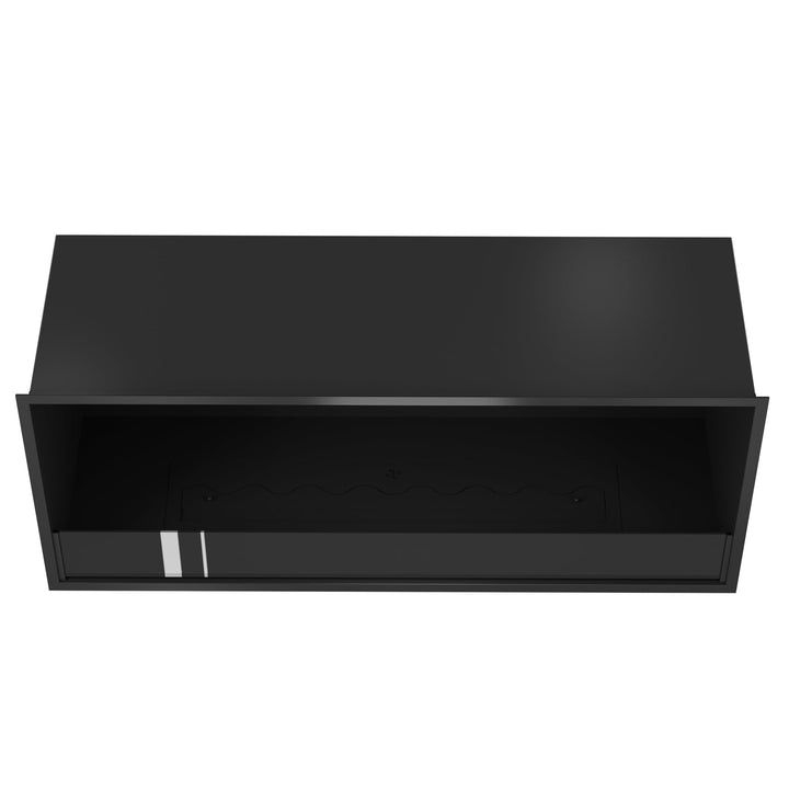 Bioethanol Einbaukamin SELECTED 120 cm von Wild Flame, Ethanolkamin mit Glas für Wohnwand und TV Wand, Draufsicht mit Bioethanol Brenner