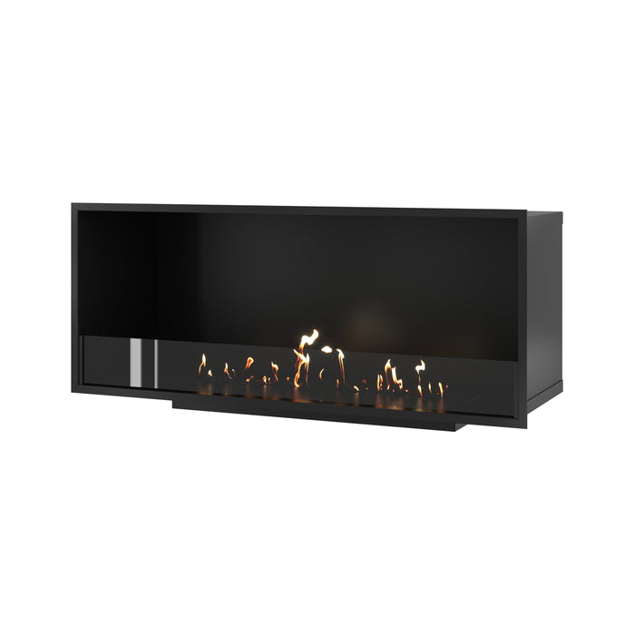 Bioethanol Einbaukamin SELECTED 120 cm von Wild Flame, Ethanolkamin mit Glas für Wohnwand und TV Wand, Frontansicht