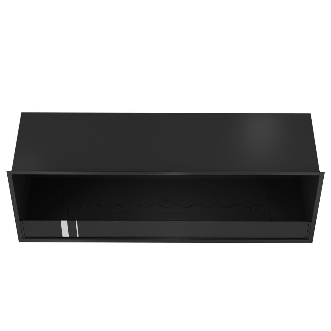 Bioethanol Einbaukamin SELECTED 140 cm von Wild Flame, Ethanolkamin mit Glas für Wohnwand und TV Wand, Draufsicht mit Bioethanol Brenner