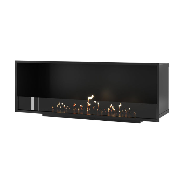 Bioethanol Einbaukamin SELECTED 140 cm von Wild Flame, Ethanolkamin mit Glas für Wohnwand und TV Wand, Frontansicht