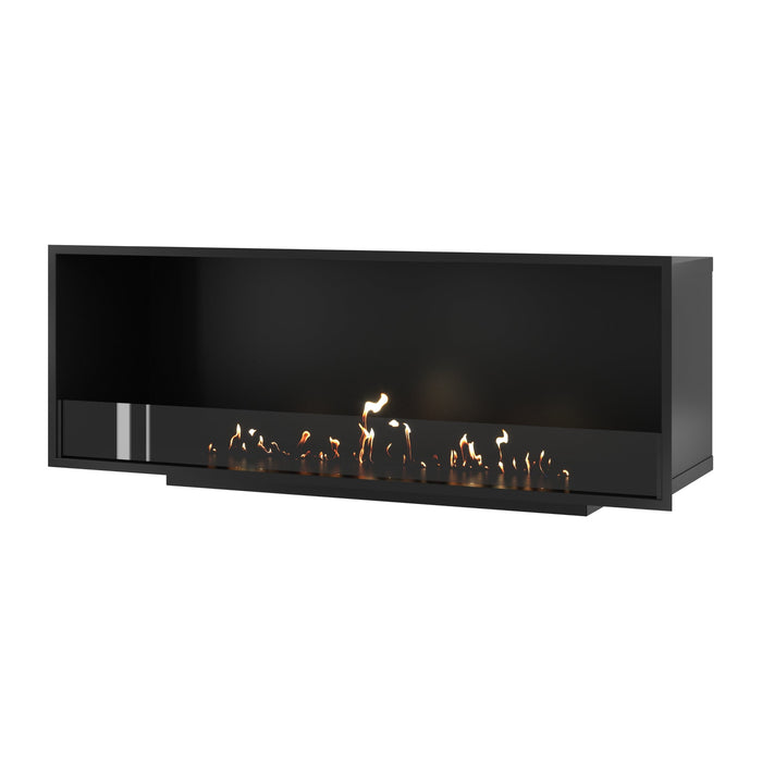 Bioethanol Einbaukamin SELECTED 150 cm von Wild Flame, Ethanolkamin mit Glas für Wohnwand und TV Wand, Frontansicht