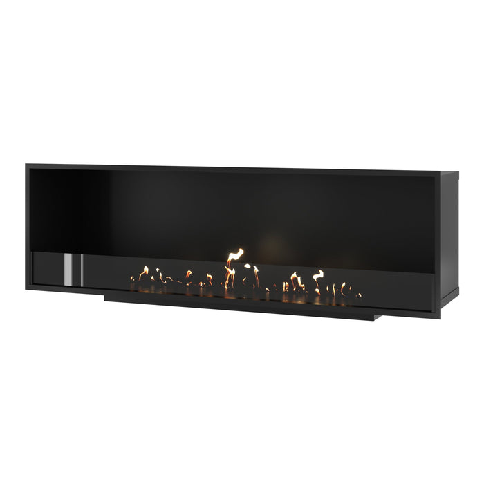 Bioethanol Einbaukamin SELECTED 160 cm von Wild Flame, Ethanolkamin mit Glas für Wohnwand und TV Wand, Frontansicht