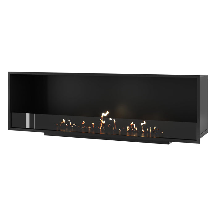 Bioethanol Einbaukamin SELECTED 170 cm von Wild Flame, Ethanolkamin mit Glas für Wohnwand und TV Wand, Frontansicht