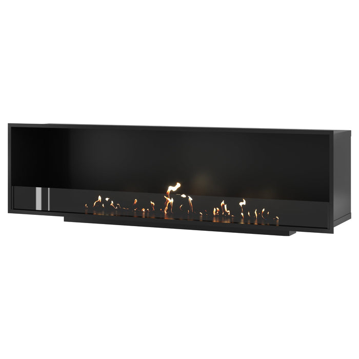 Bioethanol Einbaukamin SELECTED 180 cm von Wild Flame, Ethanolkamin mit Glas für Wohnwand und TV Wand, Frontansicht
