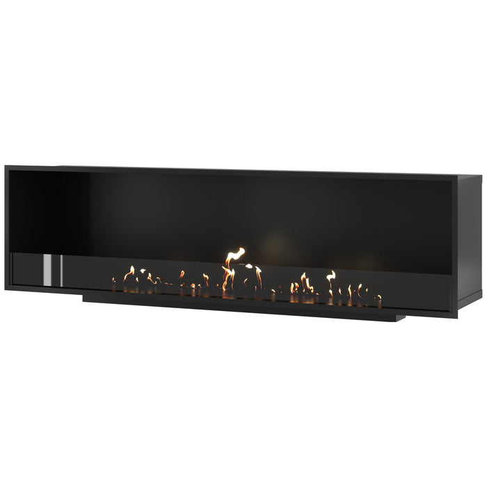 Bioethanol Einbaukamin SELECTED 190 cm von Wild Flame, Ethanolkamin mit Glas für Wohnwand und TV Wand, Frontansicht