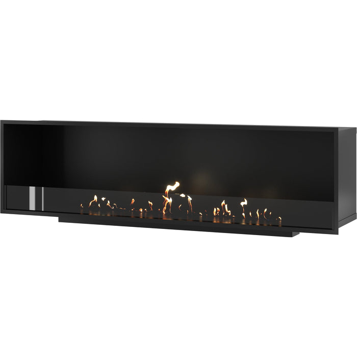 Bioethanol Einbaukamin SELECTED 200 cm von Wild Flame, Ethanolkamin mit Glas für Wohnwand und TV Wand, Frontansicht