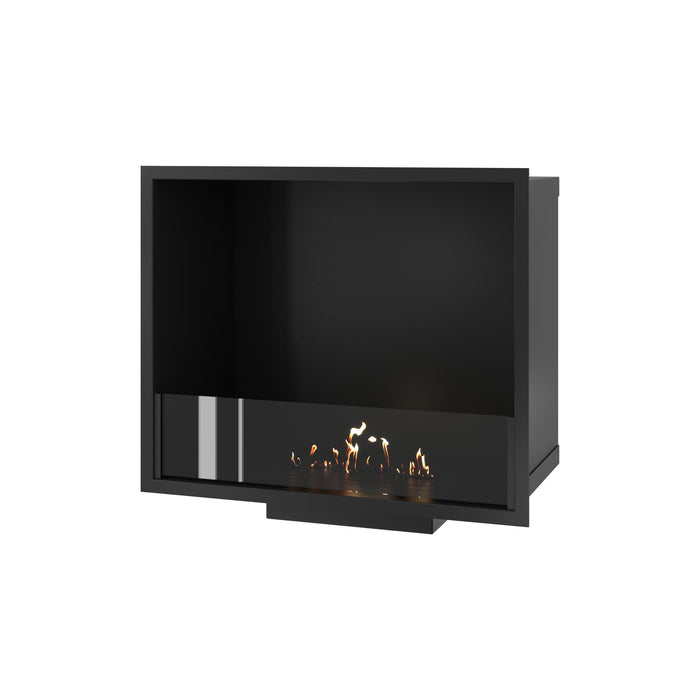 Bioethanol Einbaukamin SELECTED 70 cm von Wild Flame, Ethanolkamin mit Glas für Wohnwand und TV Wand, Frontansicht