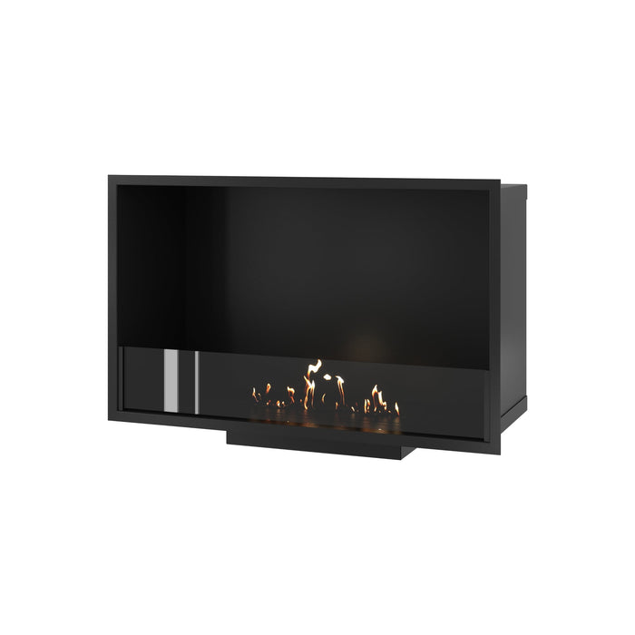 Bioethanol Einbaukamin SELECTED 80 cm von Wild Flame, Ethanolkamin mit Glas für Wohnwand und TV Wand, Frontansicht