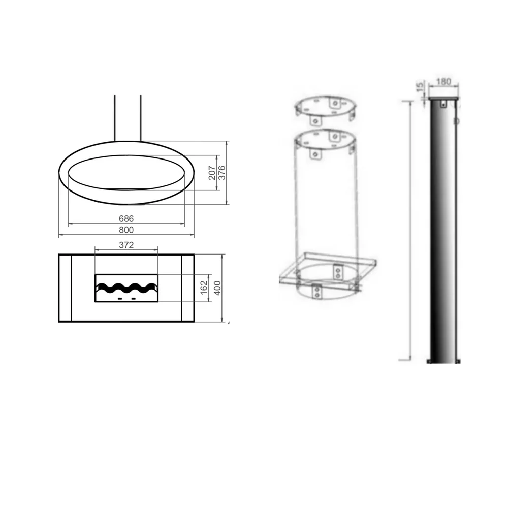 bioethanol-haengekamin-deckenmontage-tube-80cm-schwarz-ethanolkamin-decke-technische-zeichnung-3d-rendering-alle-groessen