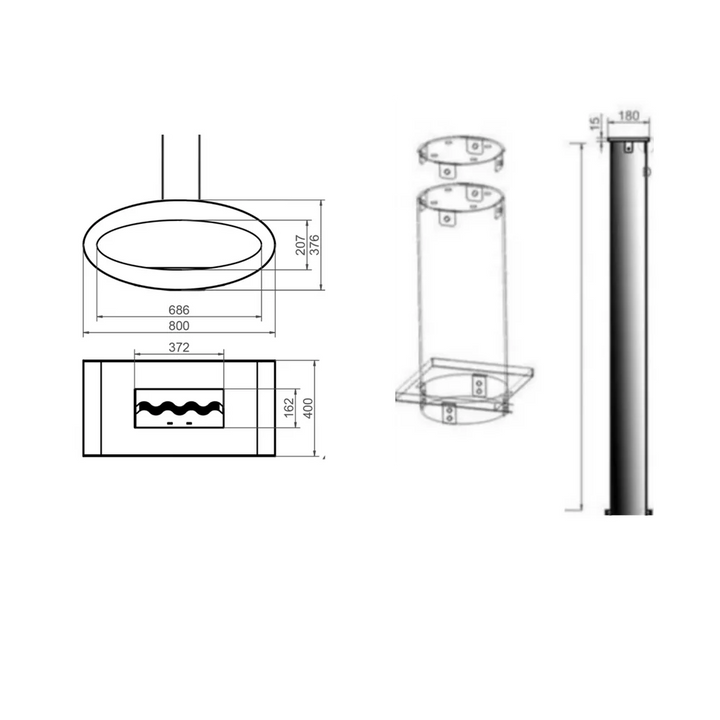 bioethanol-haengekamin-deckenmontage-tube-80cm-schwarz-ethanolkamin-decke-technische-zeichnung-3d-rendering-alle-groessen