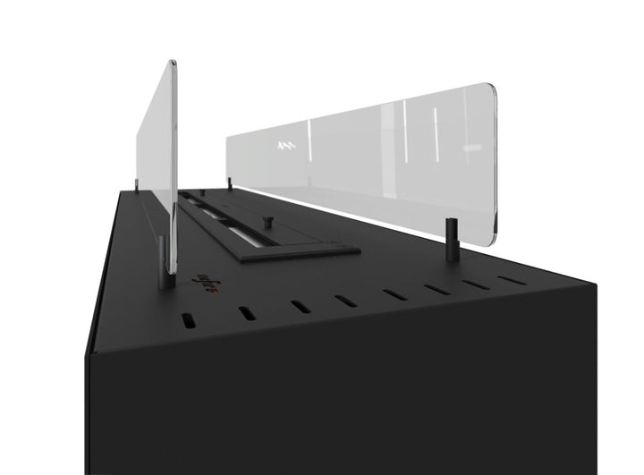 Bioethanol Standkamin INCUBE in Schwarz mit Glasscheiben, Detailansicht der Oberseite