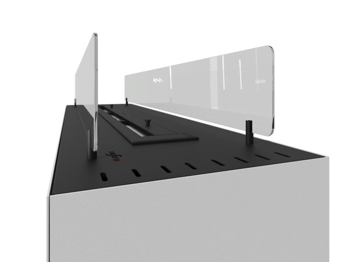 Bioethanol Standkamin INCUBE in Weiß mit Glasscheiben, Detailansicht der Oberseite