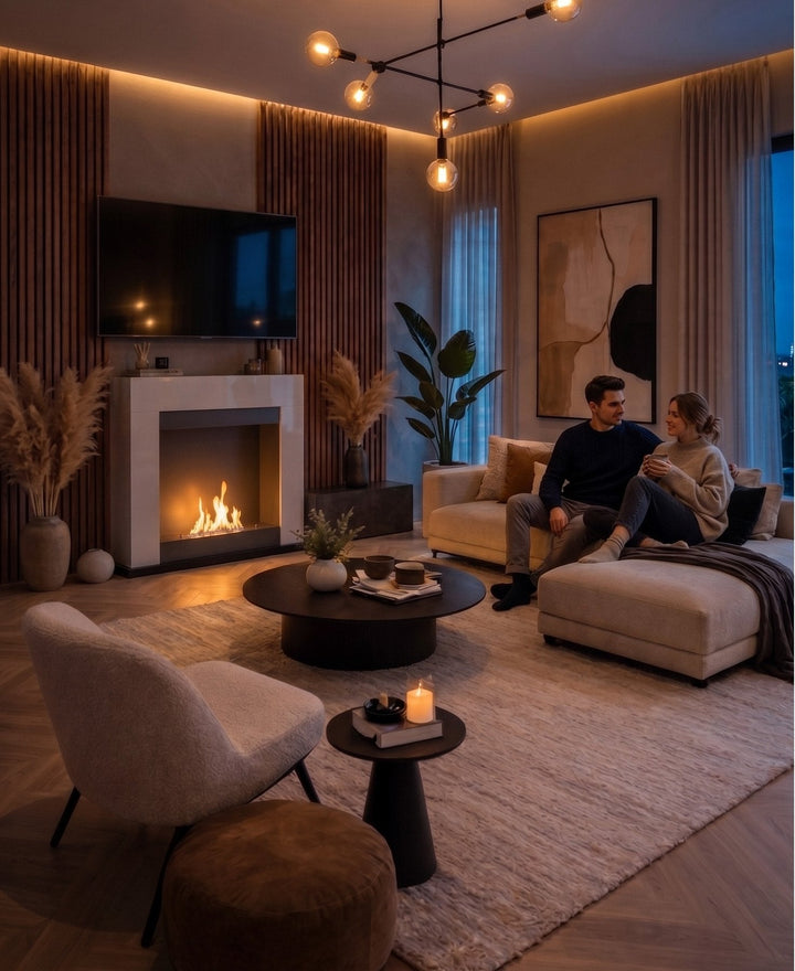 Freistehender Bioethanol Standkamin SIMPLE PORTAL 2 von SimpleFire im modernen Wohnzimmer