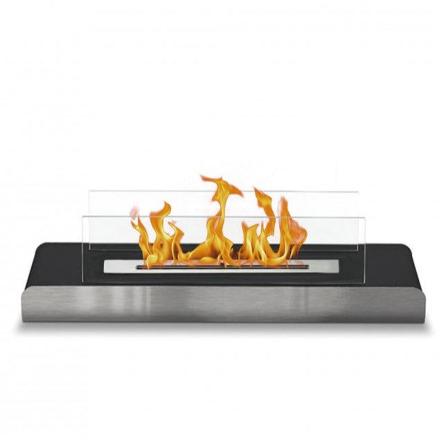 bioethanol-tischkamin-ethanol-tischfeuer-sand-schwarz-85cm-mit-glas-edelstahl-mit-flammen-seitliche-ansicht