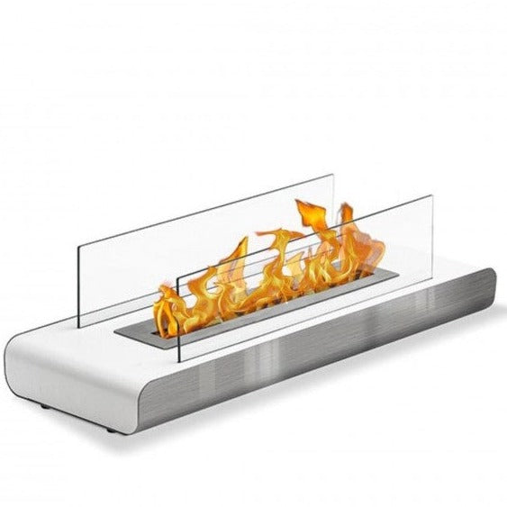 bioethanol-tischkamin-ethanol-tischfeuer-sand-weiss-85cm-mit-glas-edelstahl-mit-flammen