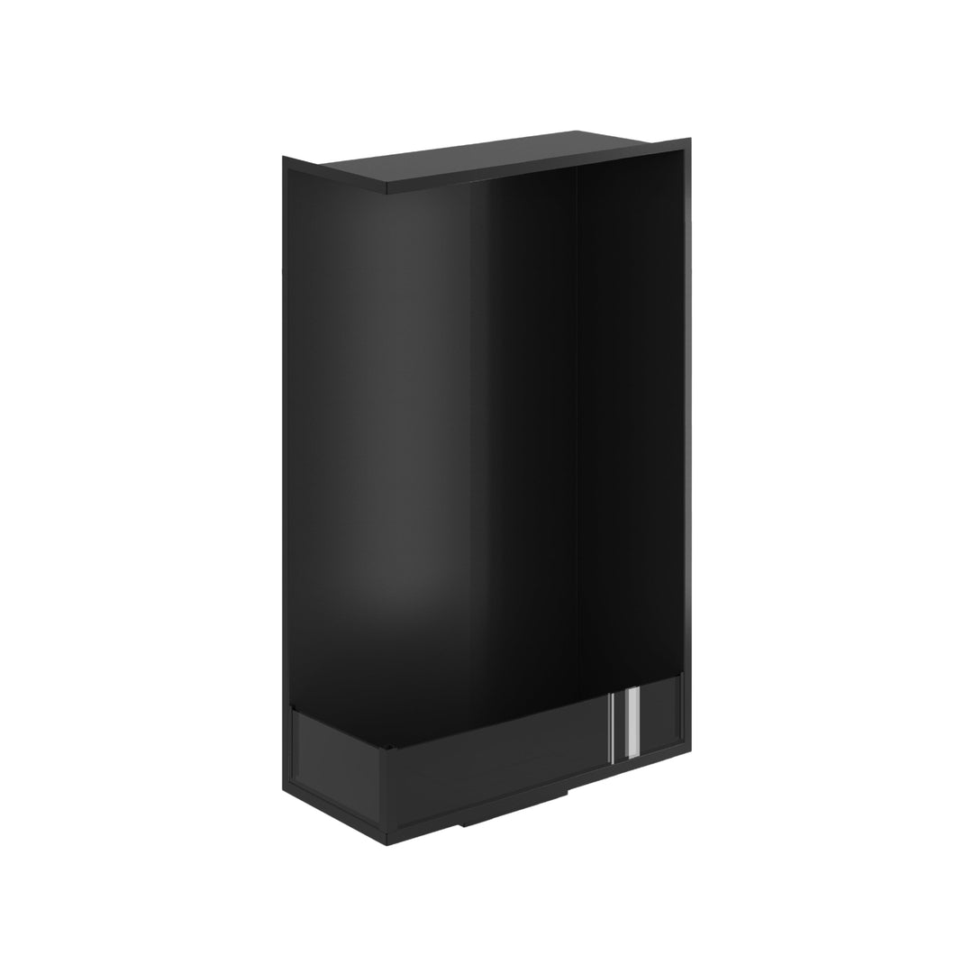 Bioethanol Einbau Eckkamin BASE Vertikal Links 60x120 cm in Schwarz, Schrägansicht von oben ohne Flammen auf weißem Hintergrund