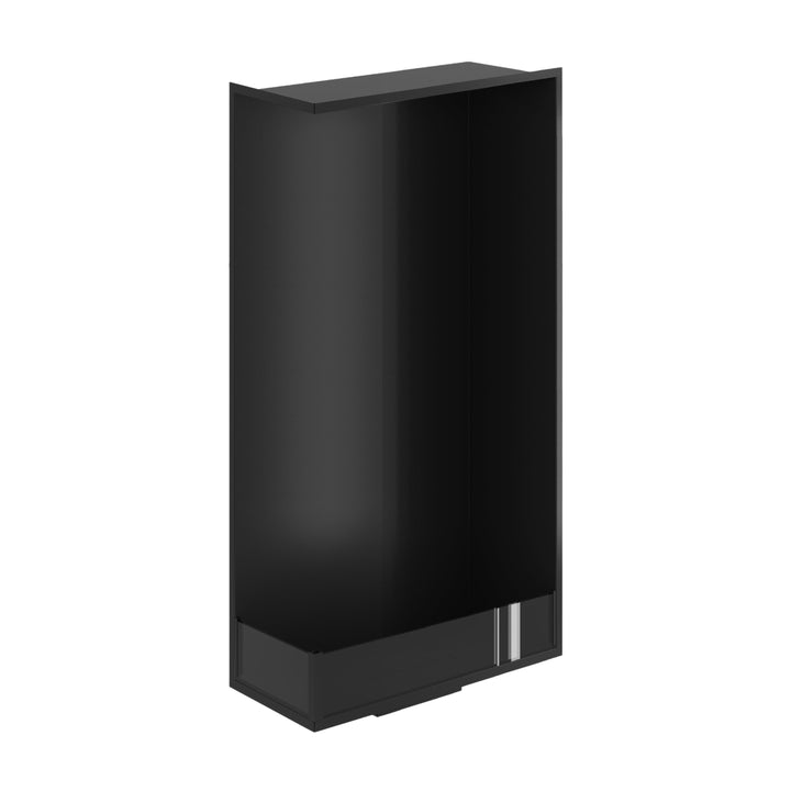 Bioethanol Einbau Eckkamin BASE Vertikal Links 60x160 cm in Schwarz, Schrägansicht von oben ohne Flammen auf weißem Hintergrund