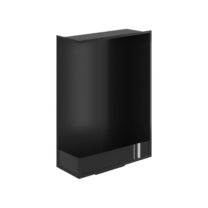 Bioethanol Einbau Eckkamin BASE Vertikal Links 70x120 cm in Schwarz, Schrägansicht von oben ohne Flammen auf weißem Hintergrund