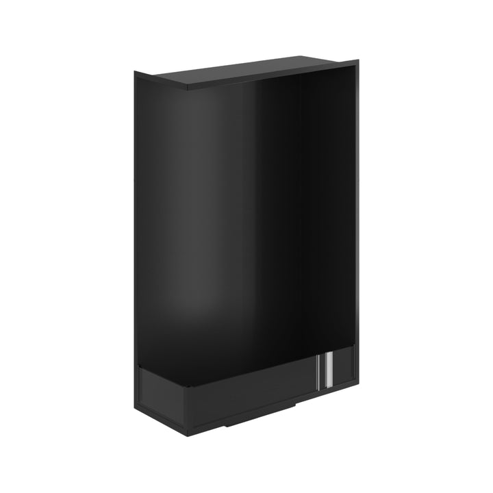 Bioethanol Einbau Eckkamin BASE Vertikal Links 70x140 cm in Schwarz, Schrägansicht von oben ohne Flammen auf weißem Hintergrund