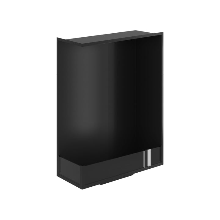 Bioethanol Einbau Eckkamin BASE Vertikal Links 80x120 cm in Schwarz, Schrägansicht von oben ohne Flammen auf weißem Hintergrund