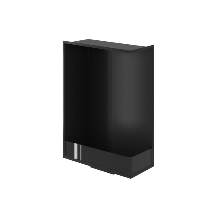Bioethanol Einbau Eckkamin BASE Vertikal Rechts 60x100 cm in Schwarz, Schrägansicht von oben ohne Flammen auf weißem Hintergrund