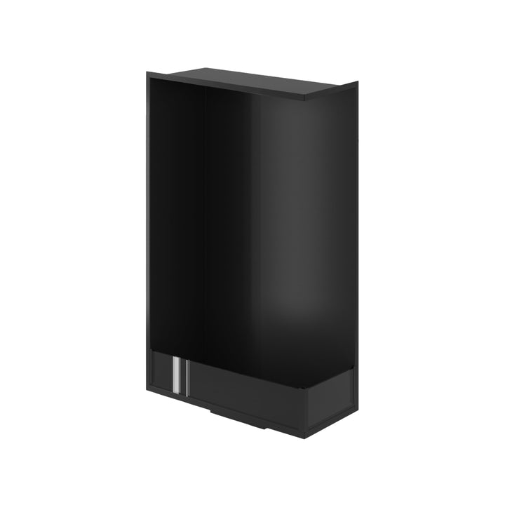 Bioethanol Einbau Eckkamin BASE Vertikal Rechts 60x120 cm in Schwarz, Schrägansicht von oben ohne Flammen auf weißem Hintergrund