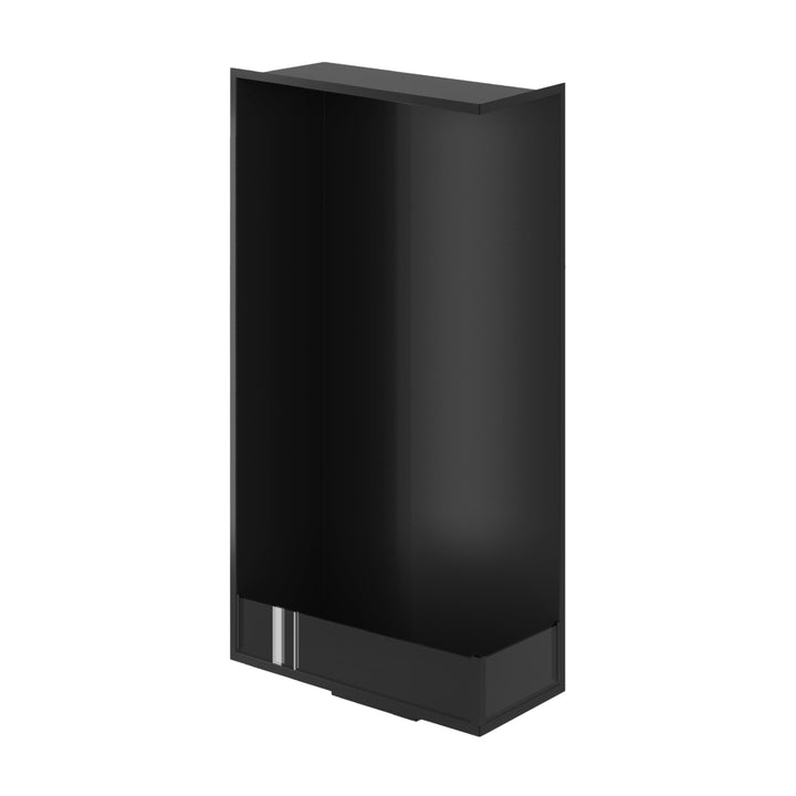 Bioethanol Einbau Eckkamin BASE Vertikal Rechts 60x160 cm in Schwarz, Schrägansicht von oben ohne Flammen auf weißem Hintergrund
