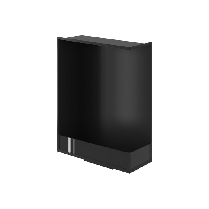 Bioethanol Einbau Eckkamin BASE Vertikal Rechts 70x100 cm in Schwarz, Schrägansicht von oben ohne Flammen auf weißem Hintergrund