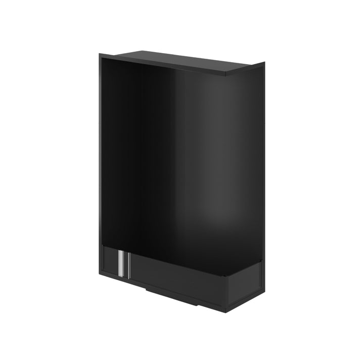 Bioethanol Einbau Eckkamin BASE Vertikal Rechts 70x120 cm in Schwarz, Schrägansicht von oben ohne Flammen auf weißem Hintergrund