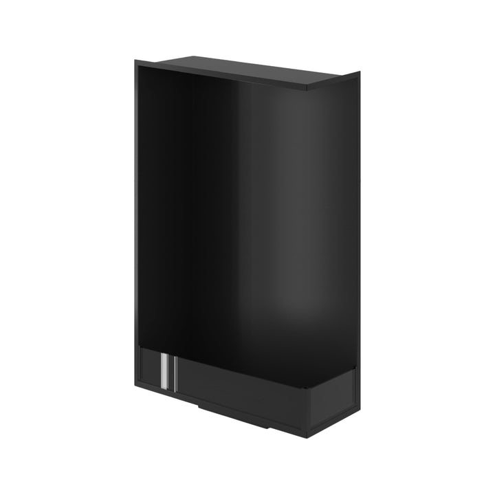 Bioethanol Einbau Eckkamin BASE Vertikal Rechts 70x140 cm in Schwarz, Schrägansicht von oben ohne Flammen auf weißem Hintergrund