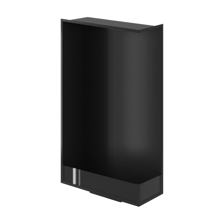 Bioethanol Einbau Eckkamin BASE Vertikal Rechts 70x160 cm in Schwarz, Schrägansicht von oben ohne Flammen auf weißem Hintergrund