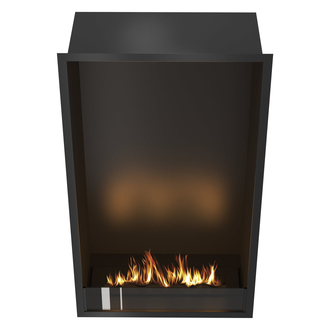 Bioethanol Einbau Kamin Einbaukamin Ofen Vertikal SELECTED XL 70x120x35cm mit Glas von Wild Flame Frontale Ansicht
