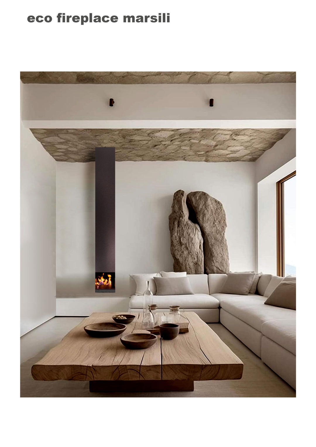 Bioethanol Hängekamin MARSILI S FORM in Schwarz mit Flammen im minimalistischen Wohnzimmer