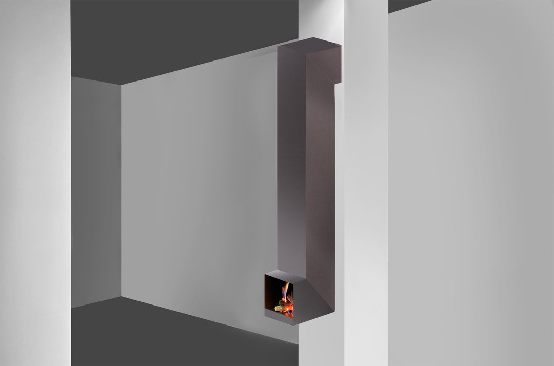 Bioethanol Hängekamin MARSILI S FORM in Schwarz als 3D Modell mit Flammen