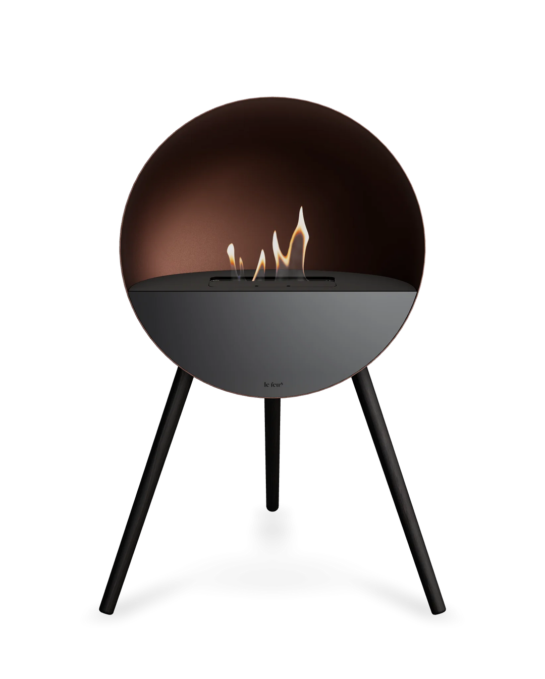Bioethanol Standkamin Le Feu EYE freistehend in Mokka mit oberem Glas in Schwarz, Frontglas in Schwarz und Standfüßen in Schwarz