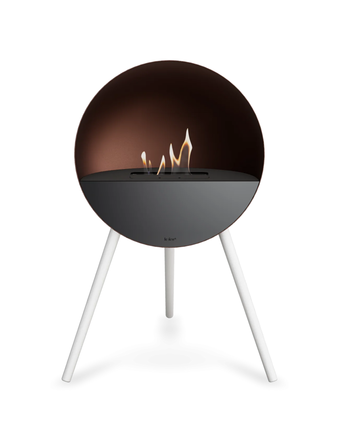 Bioethanol Standkamin Le Feu EYE freistehend in Mokka mit oberem Glas in Schwarz, Frontglas in Schwarz und Standfüßen in Weiß
