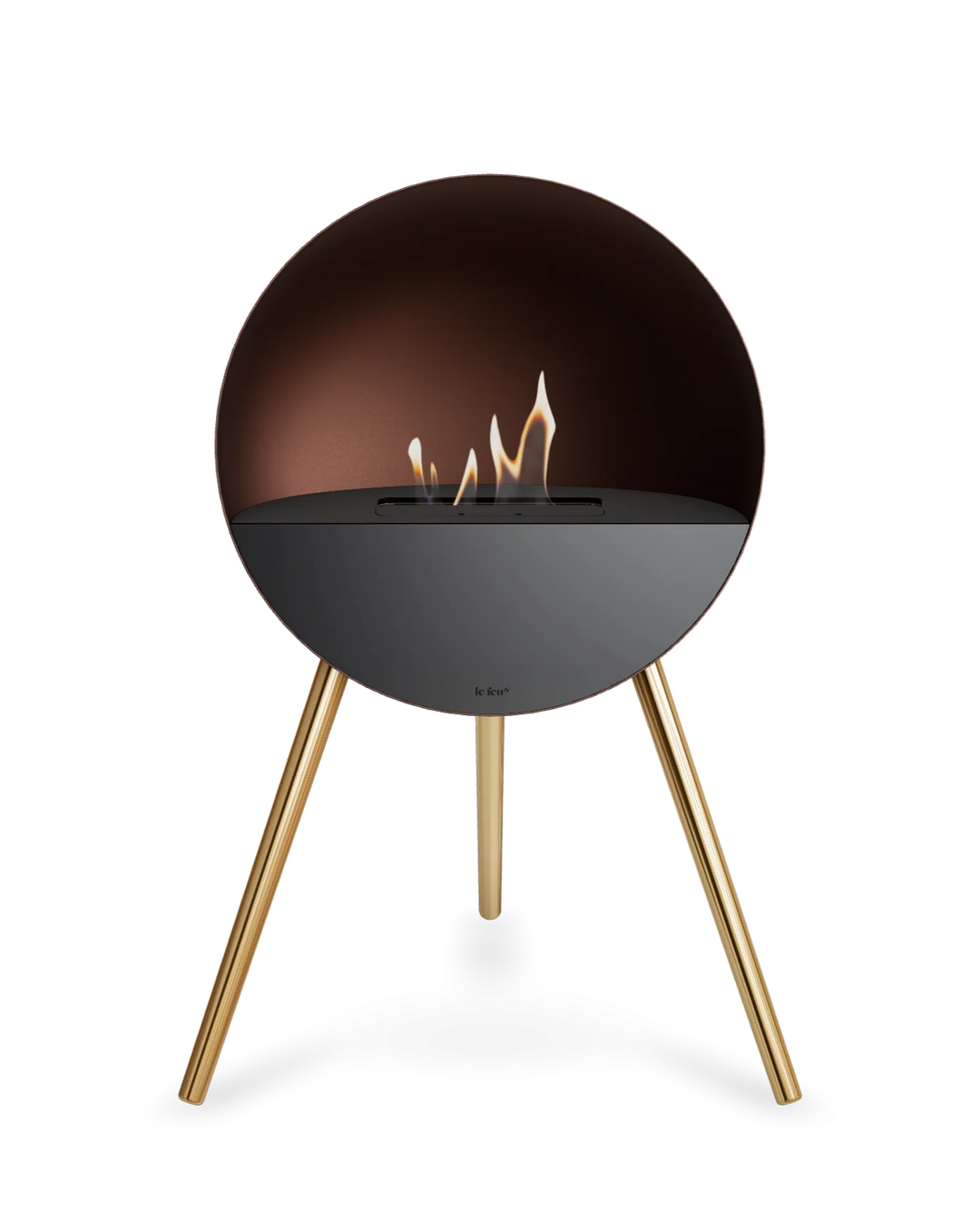 Bioethanol Standkamin Le Feu EYE freistehend in Mokka mit oberem Glas in Schwarz, Frontglas in Schwarz und Standfüßen in Roségold