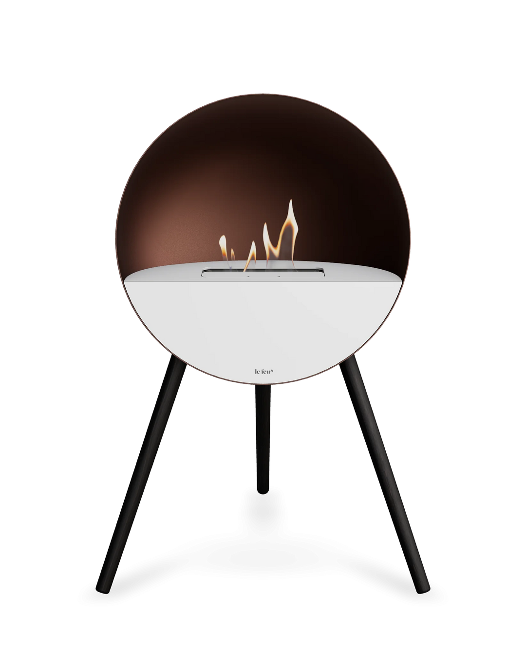 Bioethanol Standkamin Le Feu EYE freistehend in Mokka mit oberem Glas in Weiß, Frontglas in Weiß und Standfüßen in Schwarz