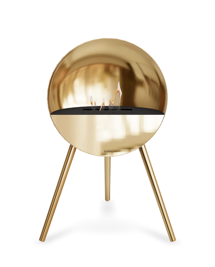 Bioethanol Standkamin Le Feu EYE freistehend in Roségold mit oberem Glas in Schwarz, Frontglas in Roségold und Standfüßen in Roségold