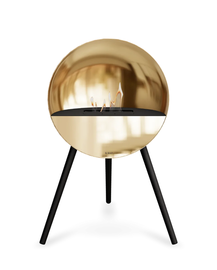 Bioethanol Standkamin Le Feu EYE freistehend in Roségold mit oberem Glas in Schwarz, Frontglas in Roségold und Standfüßen in Schwarz